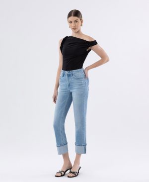 Motivated – High Rise Distressed Cuffed Crop Slim Straight Jeans