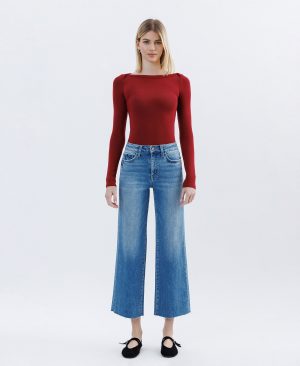 Jubilation – High Rise Raw Hem Crop Slim Wide Leg Jeans