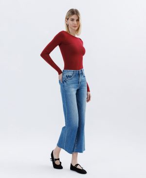 Jubilation – High Rise Raw Hem Crop Slim Wide Leg Jeans