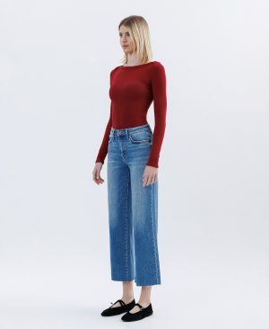 Jubilation – High Rise Raw Hem Crop Slim Wide Leg Jeans