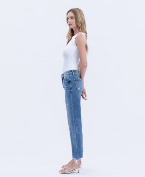 Impressive – High Rise Distressed Raw Hem Crop Straight Jeans