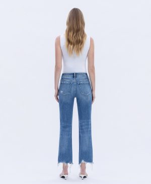 Impressive – High Rise Distressed Raw Hem Crop Straight Jeans