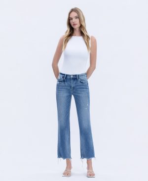 Impressive – High Rise Distressed Raw Hem Crop Straight Jeans
