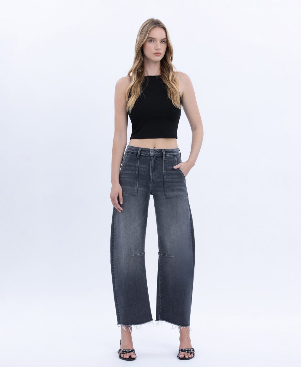 Beachwood - High Rise Raw Hem Crop Utility Barrel Jeans