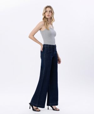 Luminous Charm – High Rise Dart Detail Wide Leg Jeans