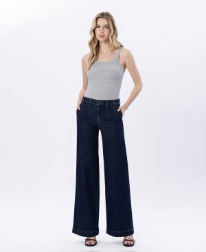 Luminous Charm – High Rise Dart Detail Wide Leg Jeans