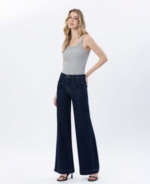 Luminous Charm – High Rise Dart Detail Wide Leg Jeans