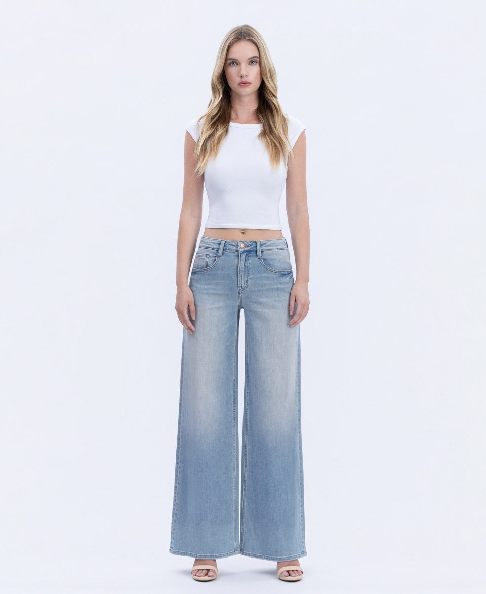 Radiant Reflections - High Rise Full Length Palazzo Jeans
