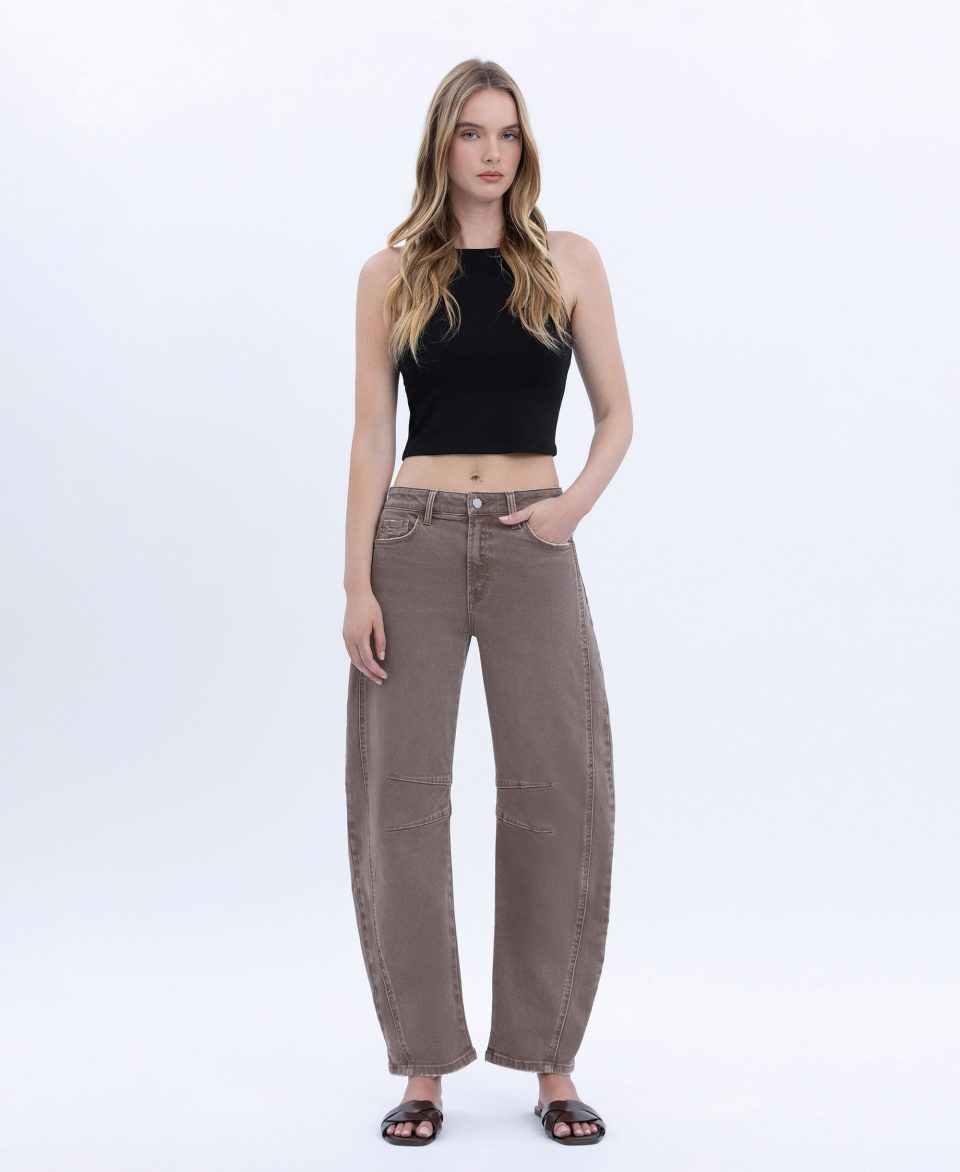 Stone - High Rise Crop Barrel Jeans