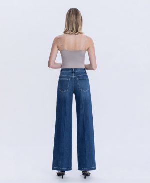 Heavenly Aura – Super High Rise Crease Line Detail Wide Leg Jeans