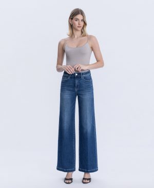 Heavenly Aura – Super High Rise Crease Line Detail Wide Leg Jeans