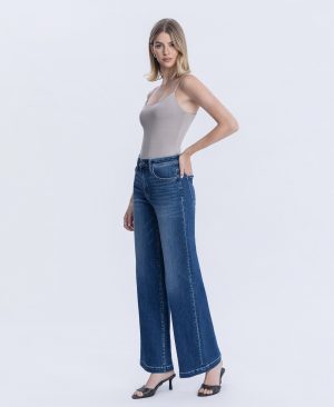 Heavenly Aura – Super High Rise Crease Line Detail Wide Leg Jeans