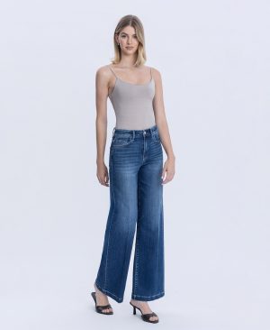 Heavenly Aura – Super High Rise Crease Line Detail Wide Leg Jeans