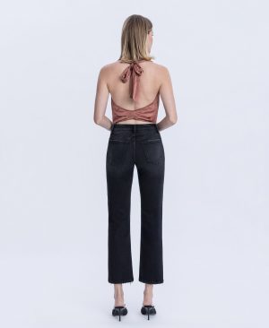 Verdant Gleam – Mid Rise Ankle Straight Jeans