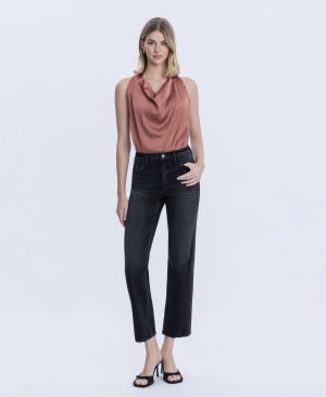 Verdant Gleam – Mid Rise Ankle Straight Jeans