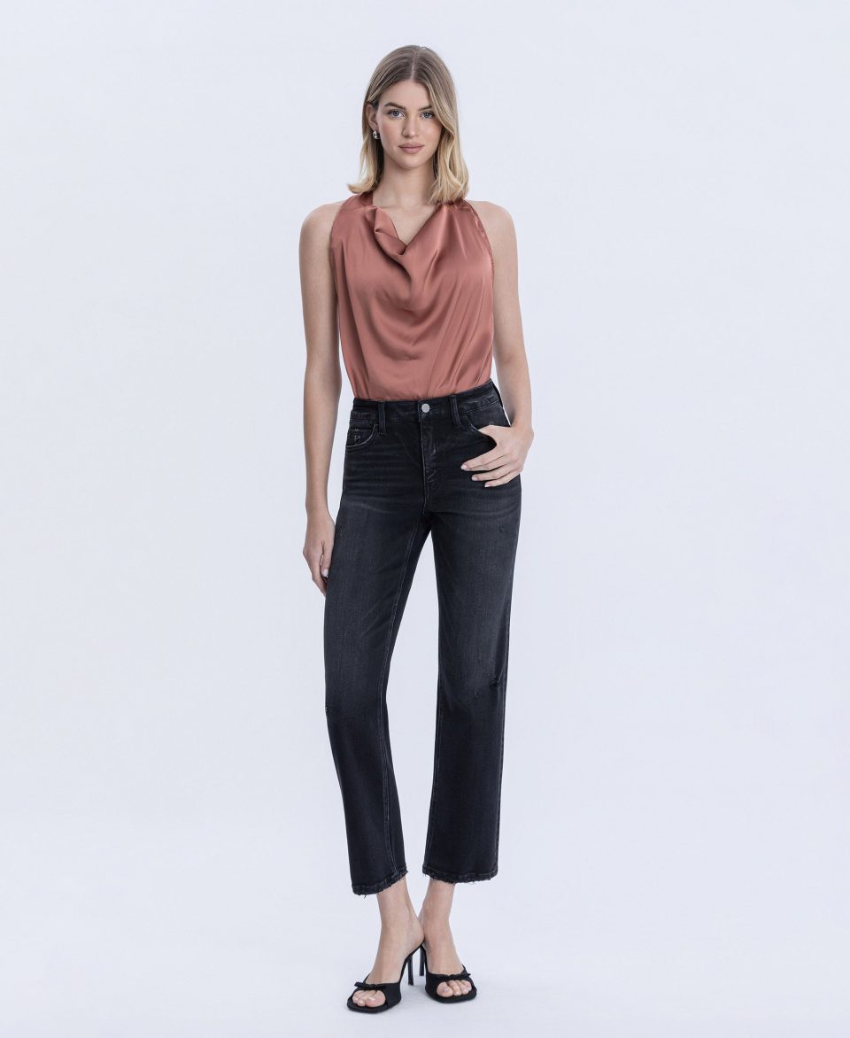 Verdant Gleam - Mid Rise Ankle Straight Jeans