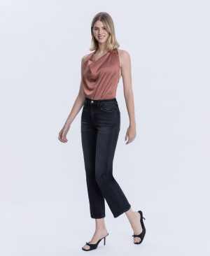 Verdant Gleam – Mid Rise Ankle Straight Jeans