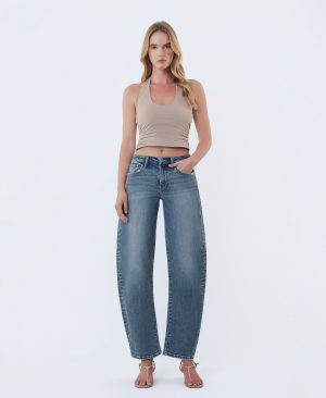 Elegant Radiance – High Rise Ankle Slim Barrel Jeans