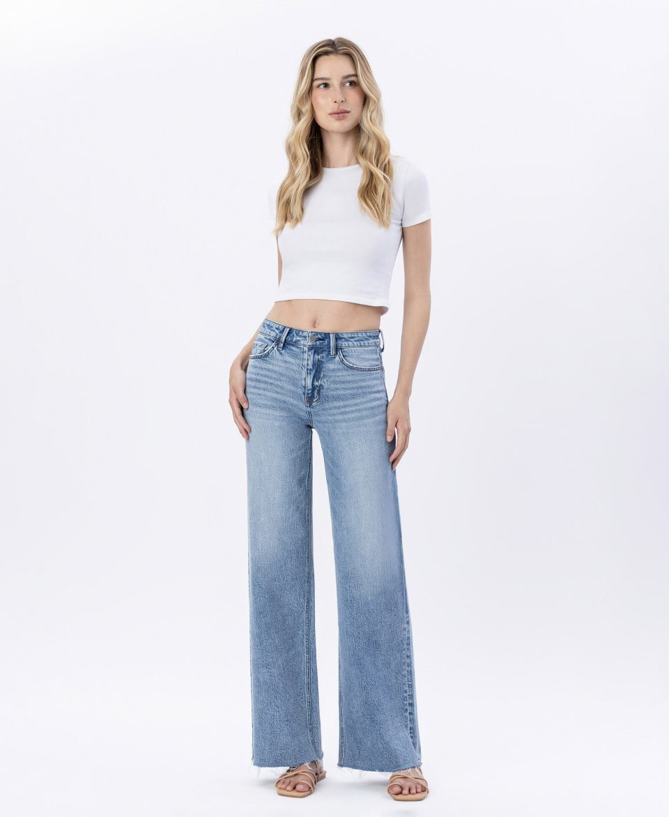 Modernity - High Rise Raw Hem Wide Leg Jeans