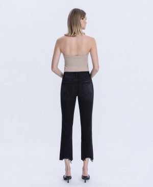 Black – High Rise Distressed Crop Slim Straight Jeans
